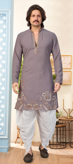 Purple and Violet color Dhoti Kurta in Viscose fabric with Embroidered, Thread, Zari work