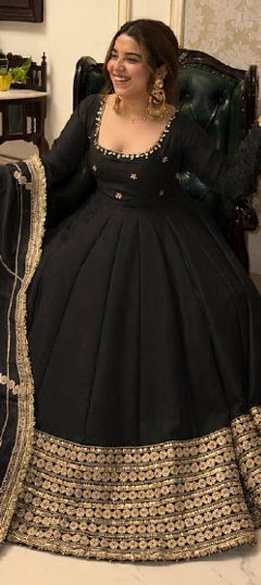 Black and Grey color Salwar Kameez in Chinon Silk fabric with Embroidered, Gota Patti, Sequence work