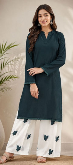 Blue color Salwar Kameez in Rayon fabric with Embroidered work