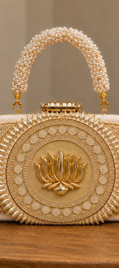 Beige and Brown color Clutches in Faux Leather fabric with Gota Patti, Sequence work