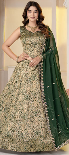 Green color Lehenga in Brocade fabric with Weaving, Zari work