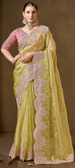 Blue color Saree in Tissue fabric with Embroidered, Sequence work