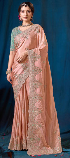 Pink and Majenta color Saree in Viscose fabric with Embroidered, Sequence work