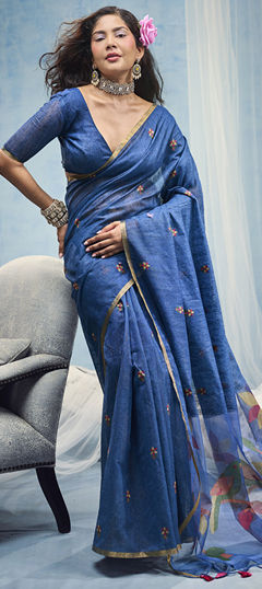 Blue color Saree in Cotton fabric with Weaving work