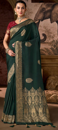 Green color Saree in Viscose fabric with Weaving work