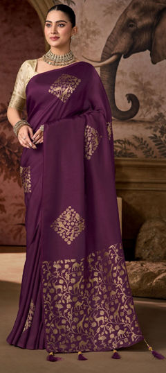 Purple and Violet color Saree in Viscose fabric with Weaving work