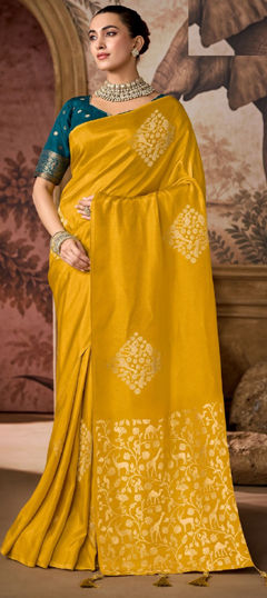 Yellow color Saree in Viscose fabric with Weaving work