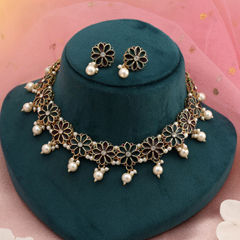Gold Rodium Polish Multicolor color Necklace in Metal Alloy studded with CZ Diamond, Pearl