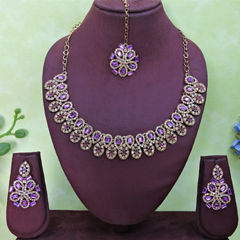 Gold Rodium Polish Purple and Violet color Necklace in Metal Alloy studded with CZ Diamond