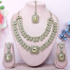 Gold Rodium Polish White and Off White color Necklace in Metal Alloy studded with CZ Diamond