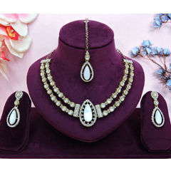 Gold Rodium Polish White and Off White color Necklace in Metal Alloy studded with CZ Diamond