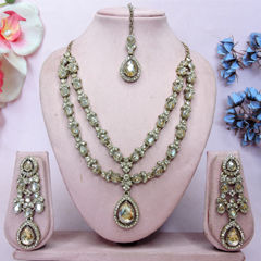 Gold Rodium Polish White and Off White color Necklace in Metal Alloy studded with Austrian diamond