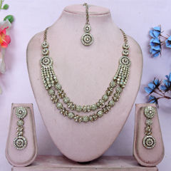 Gold Rodium Polish White and Off White color Necklace in Metal Alloy studded with CZ Diamond, Kundan