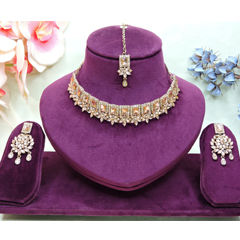 Gold Rodium Polish White and Off White color Necklace in Metal Alloy studded with CZ Diamond