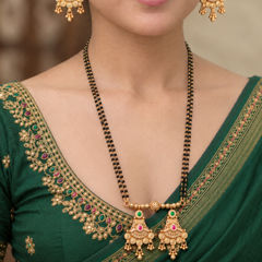 Gold Rodium Polish Green color Pendant in Metal Alloy studded with CZ Diamond
