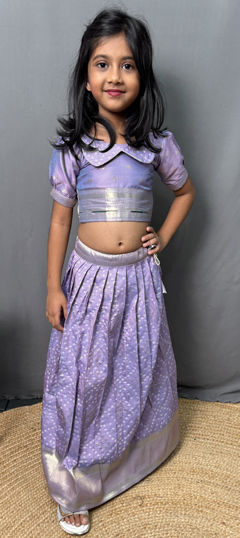 Purple and Violet color Kids Lehenga in Silk fabric with Bandhej, Printed work