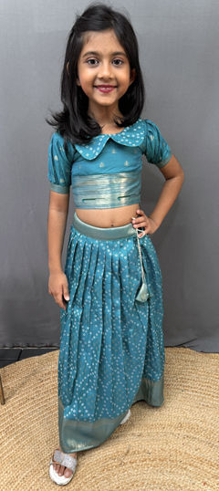Blue color Kids Lehenga in Silk fabric with Bandhej, Printed work