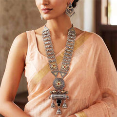 Silver Rodium Polish Red and Maroon color Necklace in Brass studded with Beads, CZ Diamond