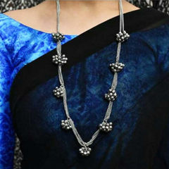 Silver Rodium Polish Silver color Necklace in Brass studded with Beads