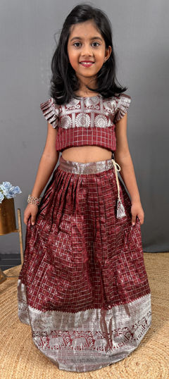 Purple and Violet color Kids Lehenga in Silk fabric with Weaving work