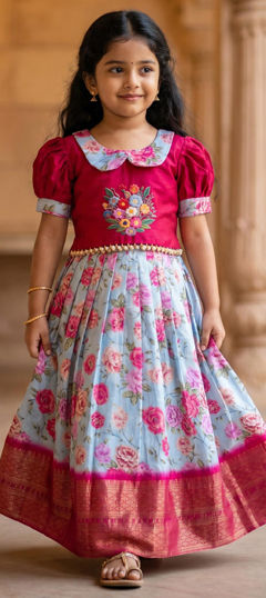 Multicolor color Kids Lehenga in Silk fabric with Printed, Weaving work