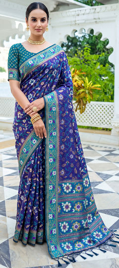 Blue color Saree in Silk fabric with Weaving work