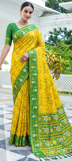 Yellow color Saree in Silk fabric with Weaving work