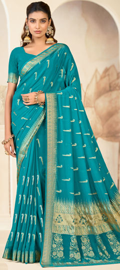 Blue color Saree in Silk fabric with Weaving work