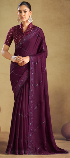 Purple and Violet color Saree in Georgette fabric with Embroidered work