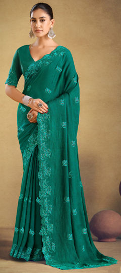 Blue color Saree in Georgette fabric with Embroidered work