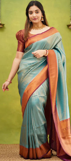 Blue color Saree in Silk fabric with Weaving work