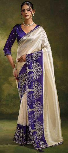 White and Off White color Saree in Organza Silk fabric with Embroidered work