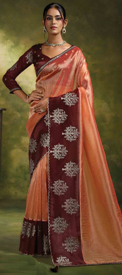 Pink and Majenta color Saree in Organza Silk fabric with Embroidered work