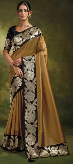 Yellow color Saree in Organza Silk fabric with Embroidered work