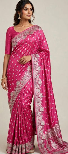 Pink and Majenta color Saree in Silk fabric with Embroidered, Weaving work