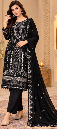 Black and Grey color Salwar Kameez in Georgette fabric with Embroidered work