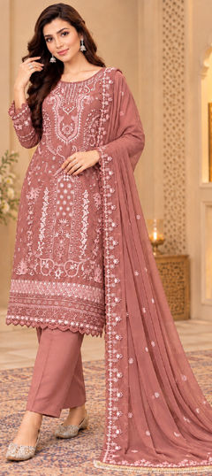 Purple and Violet color Salwar Kameez in Georgette fabric with Embroidered work