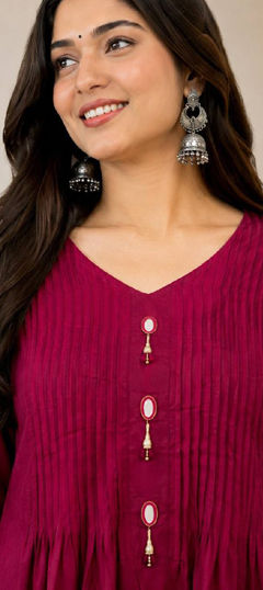 Pink and Majenta color Salwar Kameez in Mul Chanderi fabric with Embroidered, Sequence work