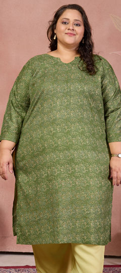 Green color Kurti in Cotton fabric with Digital Print work