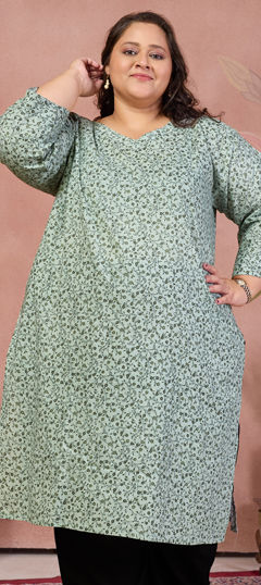 Green color Kurti in Cotton fabric with Digital Print work