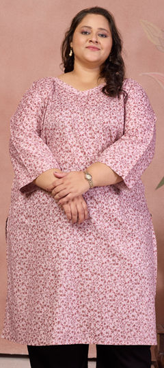 Pink and Majenta color Kurti in Cotton fabric with Digital Print work