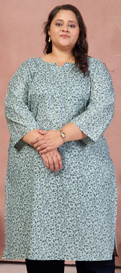 Blue color Kurti in Cotton fabric with Digital Print work