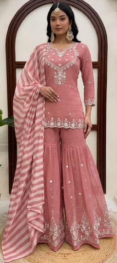 Pink and Majenta color Salwar Kameez in Silk fabric with Embroidered, Sequence, Thread work