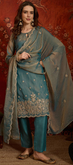 Black and Grey color Salwar Kameez in Silk fabric with Embroidered, Resham, Sequence, Thread, Zari work