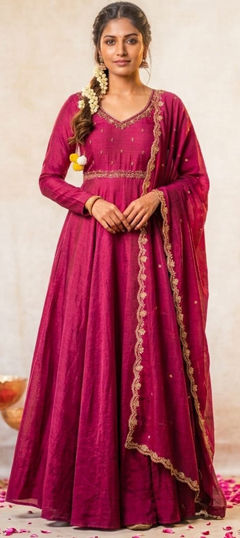 Pink and Majenta color Gown in Silk fabric with Sequence work