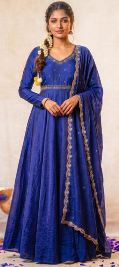 Blue color Gown in Silk fabric with Sequence work