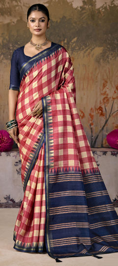 Pink and Majenta color Saree in Silk fabric with Printed work