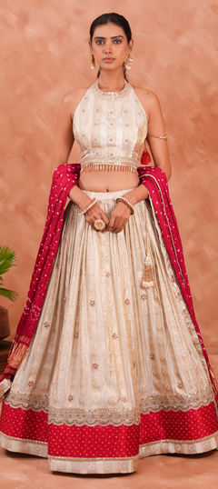 Pink and Majenta, White and Off White color Lehenga in Silk fabric with Bugle Beads, Sequence, Thread, Zari, Zircon work
