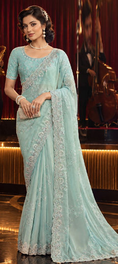 Blue color Saree in Organza Silk fabric with Embroidered, Sequence work