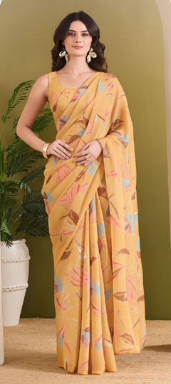 Orange color Saree in Georgette fabric with Printed work